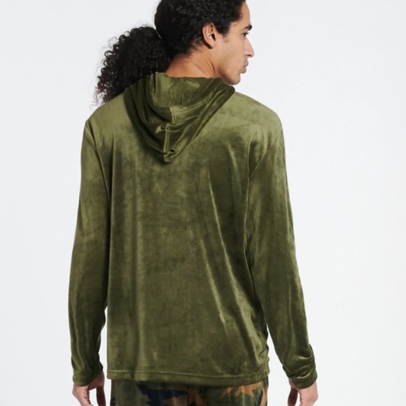 New Polo Ralph Lauren Plush Velour Hoodie Sweater Olive Green - Picture 2 of 3